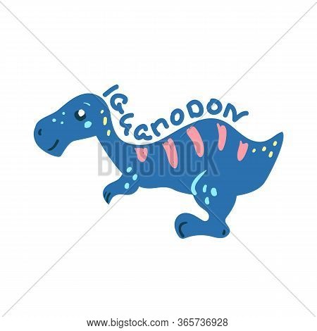 Cartoon Dinosaur Iguanodon. Cute Dino Character Isolated. Playful Dinosaur Vector Illustration On Wh