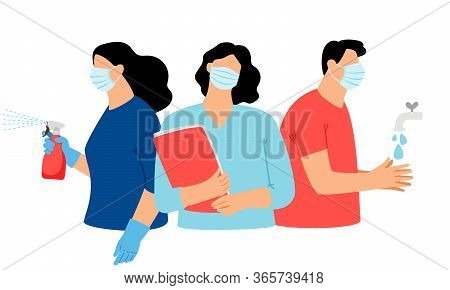Virus Protective Measures. Prevent Protection Infection Advices, Disinfection And Hands Washing, Hea