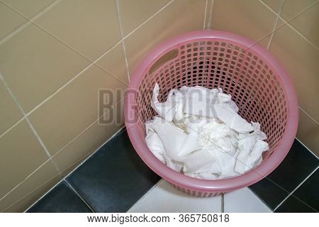 Tissue In The Trash Pink Basket In Bathroom