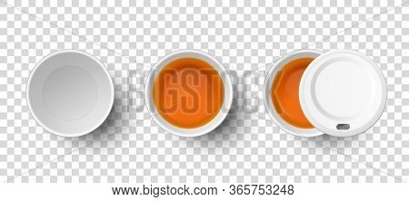 Vector 3d Realistic White Paper Or Plastic Disposable Empty Tea Cup, Mug And With Black Or Red And G