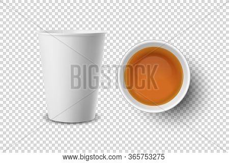 Vector 3d Realistic White Paper Or Plastic Disposable Tea Cup With Black Or Red Tea Closeup Isolated