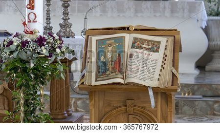 Ludza, Latvia - May 3 , 2020: The Roman Catholic Church In Ludza, Latvia. Deatail Of The Interior Of