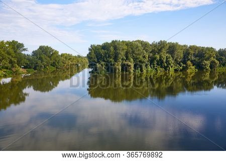 River landscape with two rivers merging, Tisza and Bodrog in Hungary