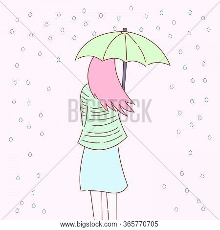 Cute Women And The Rain Illustration, Design - Vector
