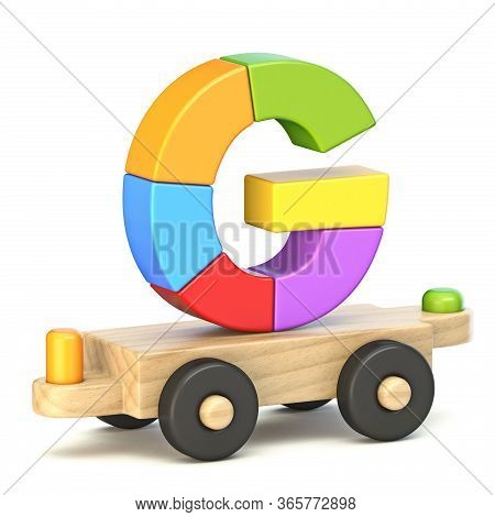 Wooden Train Font Letter G 3d Render Illustration Isolated On White Background