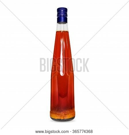 Glass Bottle Of Red Wine, Tincture, Alcohol Isolated On A White Background