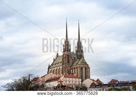 Brno Cathedral Of Saints Peter And Paul, Seen From The Bottom Of Petrov Hill, During A Cloudy Aftern