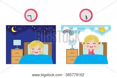 Little Children Sleeping On Tonight Dreams, Good Night And Sweet Dreams. He Wake Up In The Morning. 
