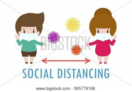Social Distancing, Boy And Girl Keeping Distance For Infection Risk And Disease Coronavirus Preventi