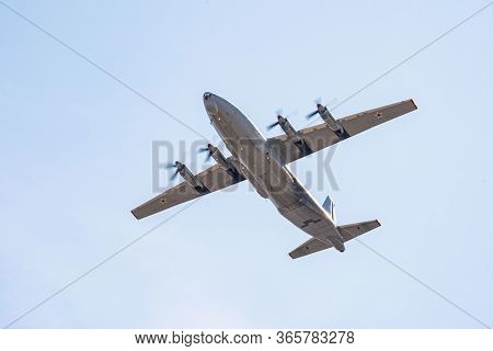 Russia, Khabarovsk - May 9, 2020: An-12d Military Transport Aircraft . Parade In Honor Of Victory. M