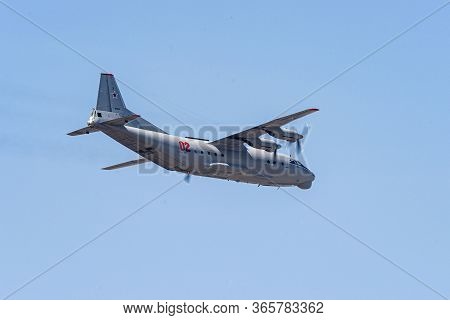 Russia, Khabarovsk - May 9, 2020: An-12d Military Transport Aircraft . Parade In Honor Of Victory. M