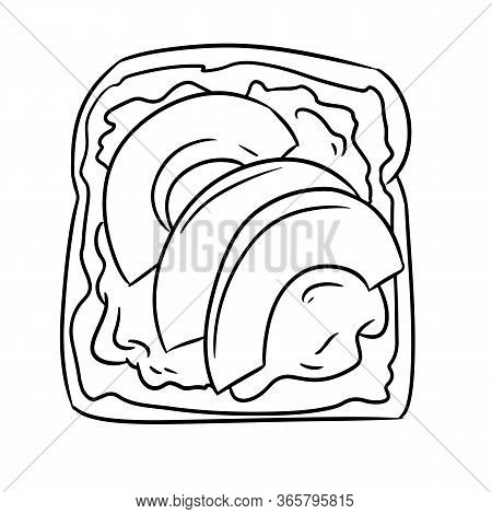 Toast Bread Isolated Icon On White Background. Sandwich With Avocado And Spread Healthy Doodle. Brea