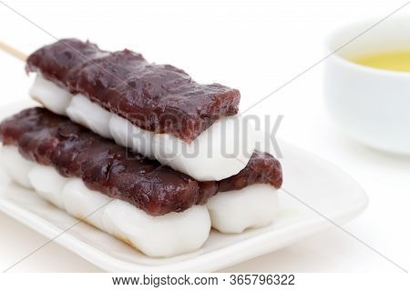 Japanese Traditional Confectionery Kushi Anko Dango On White Background