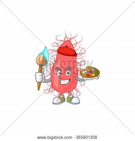 Artistic Artist Of Escherichia Cartoon Character Painting With A Brush