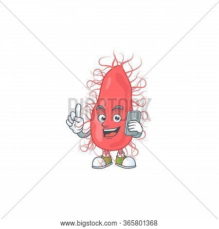 Cartoon Design Concept Of Escherichia Talking On Phone