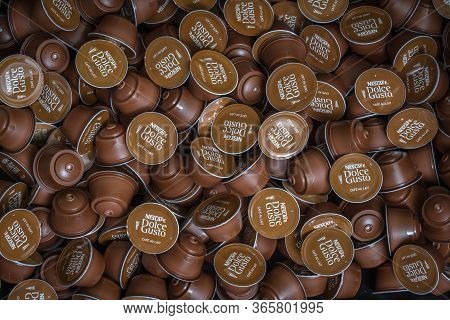 Slany, Czech Republic - April 22, 2020: Nescafe Dolce Gusto Capsules Background