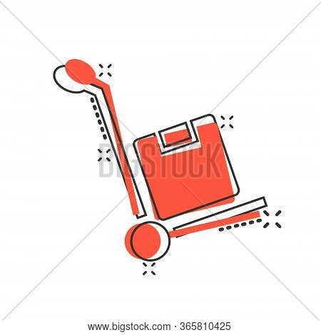 Cargo Trolley Icon In Comic Style. Delivery Box Cartoon Vector Illustration On White Isolated Backgr