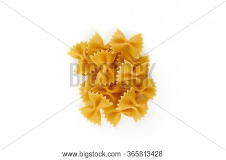 Italian Raw Dry Pasta Farfelle Isolated On White Background. Top View