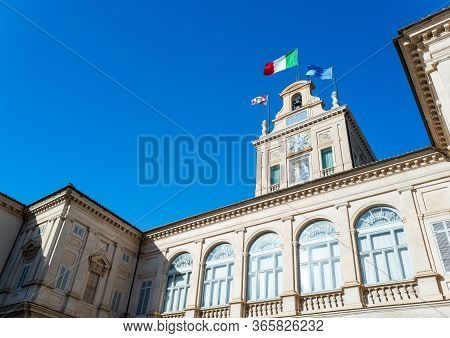 Rome, Italy -january 11, 2019: The Clock Tower (il Torrino) Over The Courtyard Of The Quirinale  Pal
