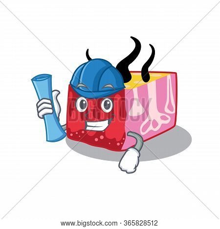 Cartoon Character Of Skin Brainy Architect With Blue Prints And Blue Helmet