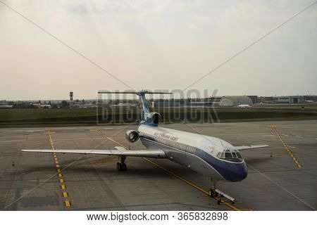 Budapest, Hungary, Circa 2020: View Of A Grounded Airplane From Hungarian Airline Malev (ma) At The 