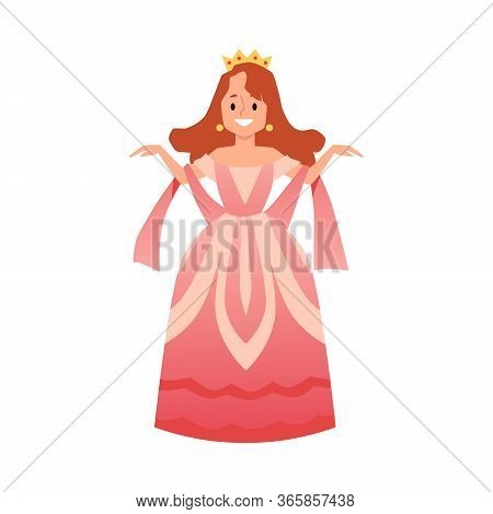 Cartoon Queen In Pink Dress And Crown Standing In Graceful Dance Pose