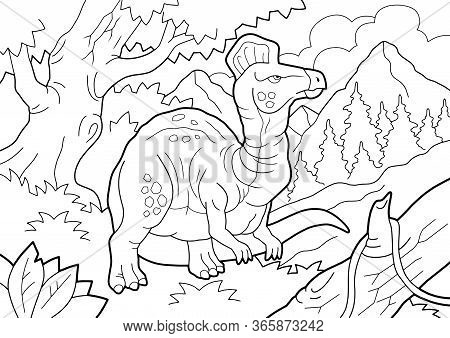Prehistoric Dinosaur Corythosaurus, Coloring Book, Contour Illustration