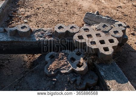 Old Dirty Gray Brick On The Constrcution Site