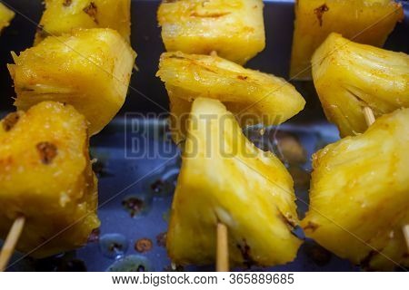 Pineapple Skewers With Spices Ready For Grilling
