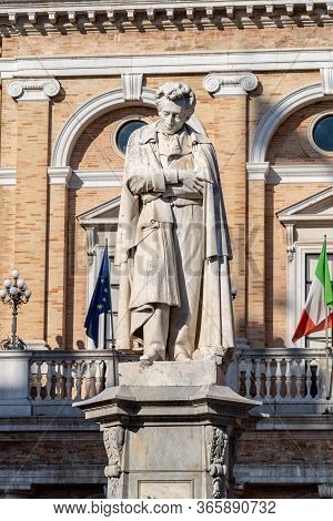 The Giacomo Leopardi Statue, Dedicated To Poet, Situated In Giacomo Leopardi Square Recanati Town, M