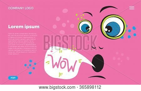 Web Page Template. Funny Emoji Face With Ductile Facial Expressions. With Place For Text In A Bubble