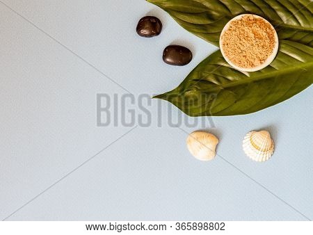 Spa Cosmetics Set. Copyspace For Text. Flatlay On Pink Background.