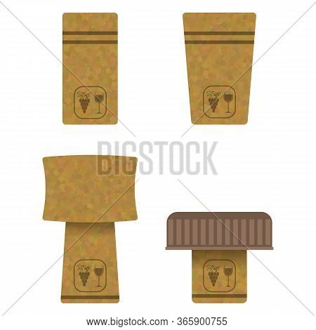 Set Of Different Wine And Champagne Traditional Cork Isolated On White Background. Realictic Bottle 