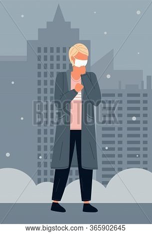 Young Man Wearing Face Medical Mask Standing At Night City Background. Viral Pandemic. Coronavirus 2