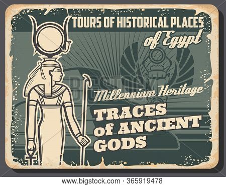 Ancient Egypt Travel Tour Retro Poster. Cairo Famous Places Vintage Vector Grunge Card. Historical P