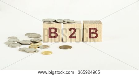 B2b , Business To Business Marketing, On Wooden Cubes Over Blur Background, Banner