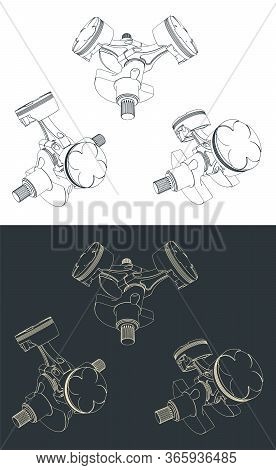 Two-cylinder Engine Piston Block Drawing