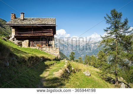 Typical Walser Style House, Italian Alps. Issime, Aosta Valley (italy)