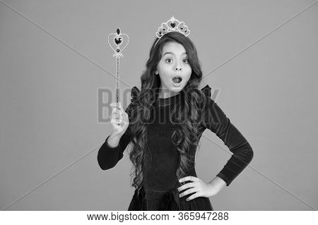Magic Trick. Magic Stick Concept. Cute Kid Doing Magic. Amazing Miracles. Little Child Long Hair Bea