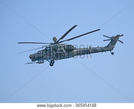 Zhukovsky, Russia - September 01, 2019: Demonstration Of The Mi-28 Attack Helicopter Of The Russian 
