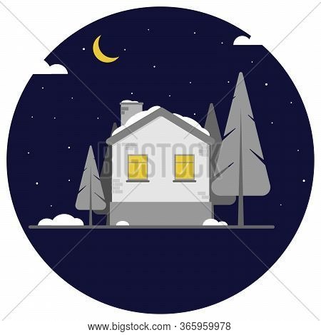 Grey House Isolated On Blue Background, Vector Illustration