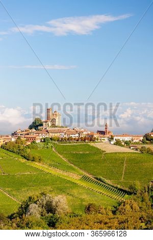 View of the village of Serralunga d`Alba and the wonderful Langa, italy