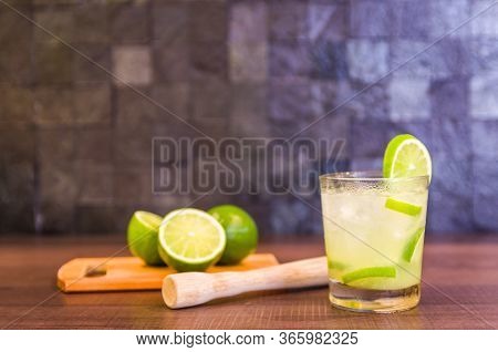Caipirinha, Traditional Brazilian Alcoholic Drink, Typical Drink Made With Sugar, Lemon, Distilled C