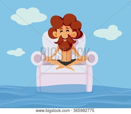 Self Isolated Man Sitting On A  Deserted Island Armchair