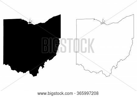 Ohio Oh State Map. Black Silhouette And Outline Isolated On A White Background. Eps Vector