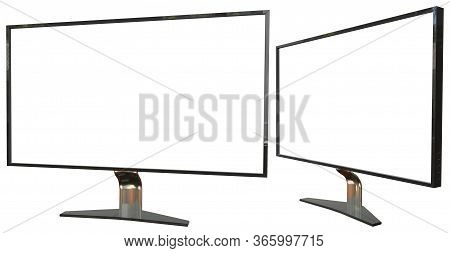 Renders Of Black Technological Computer Display With Fictive Design Isolated On White Background - D