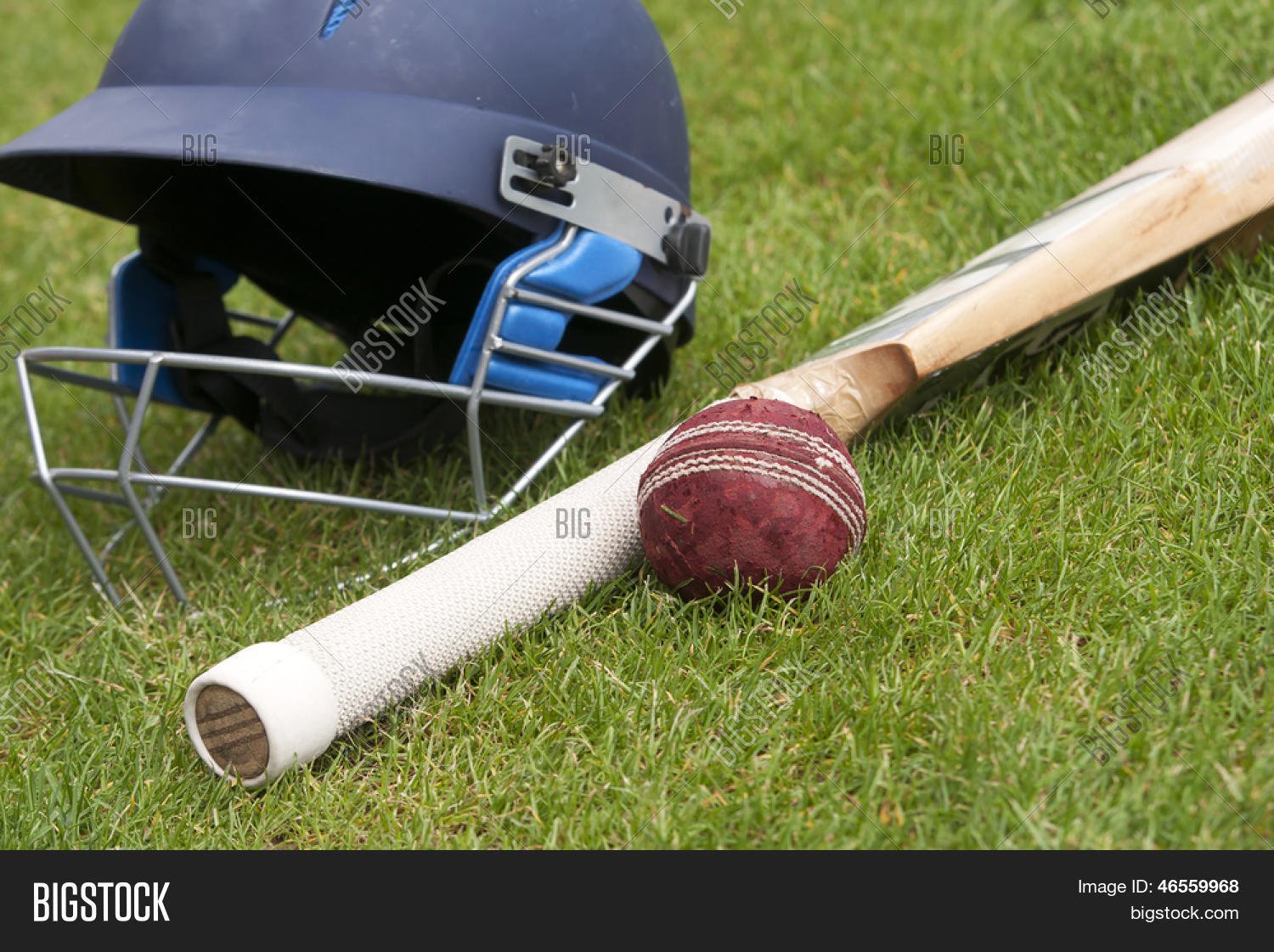 Cricket Ball, Bat Helmet On Green Image & Photo Bigstock