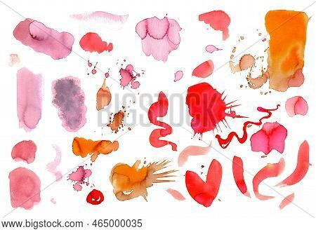 30 Watercolor Hand-drown Abstract Textures. Set Of Watercolor Backgrounds, Stains, Splashes, Blots, 