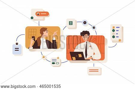 Online Business Communication, Remote Work Process Concept. Boss, Manager Giving Tasks And Feedback 