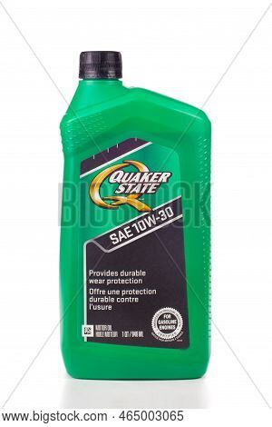 Pleasant Valley, Canada - January 17, 2022: Quaker State Oil Container. Quaker State Is An American 
